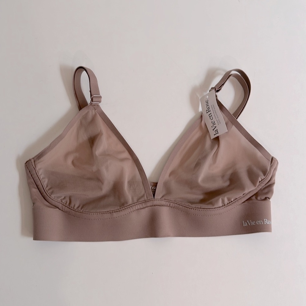 NWT La Vie En Rose nude bralette with sheer cups.